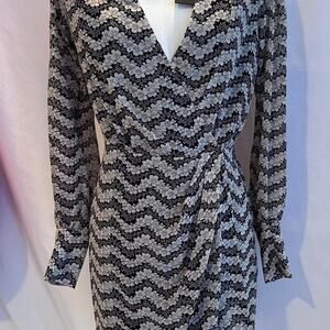 NWT The Kooples Black and white patterned and lined wrap dress‎